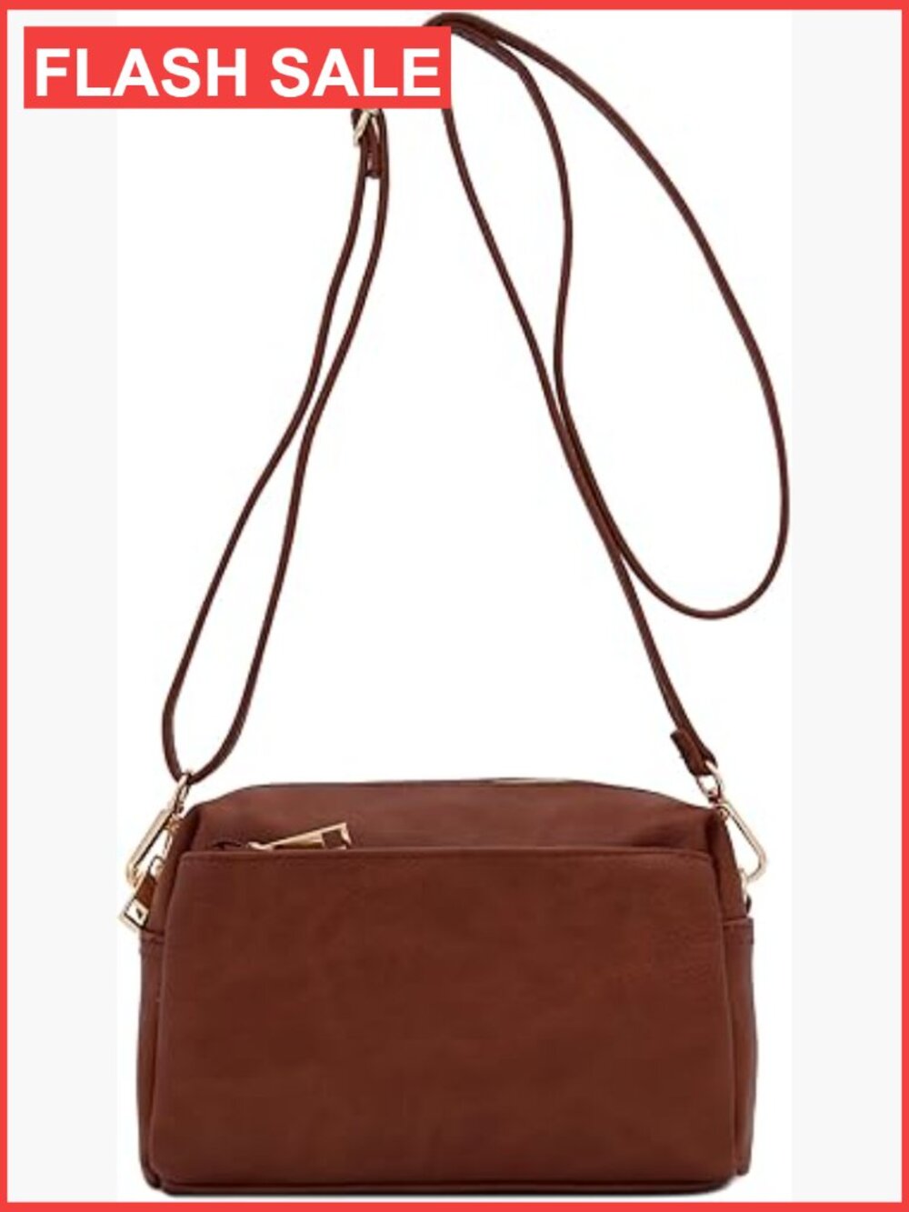 Triple Zip Small Crossbody Bag Faux Leather Adjustable Strap